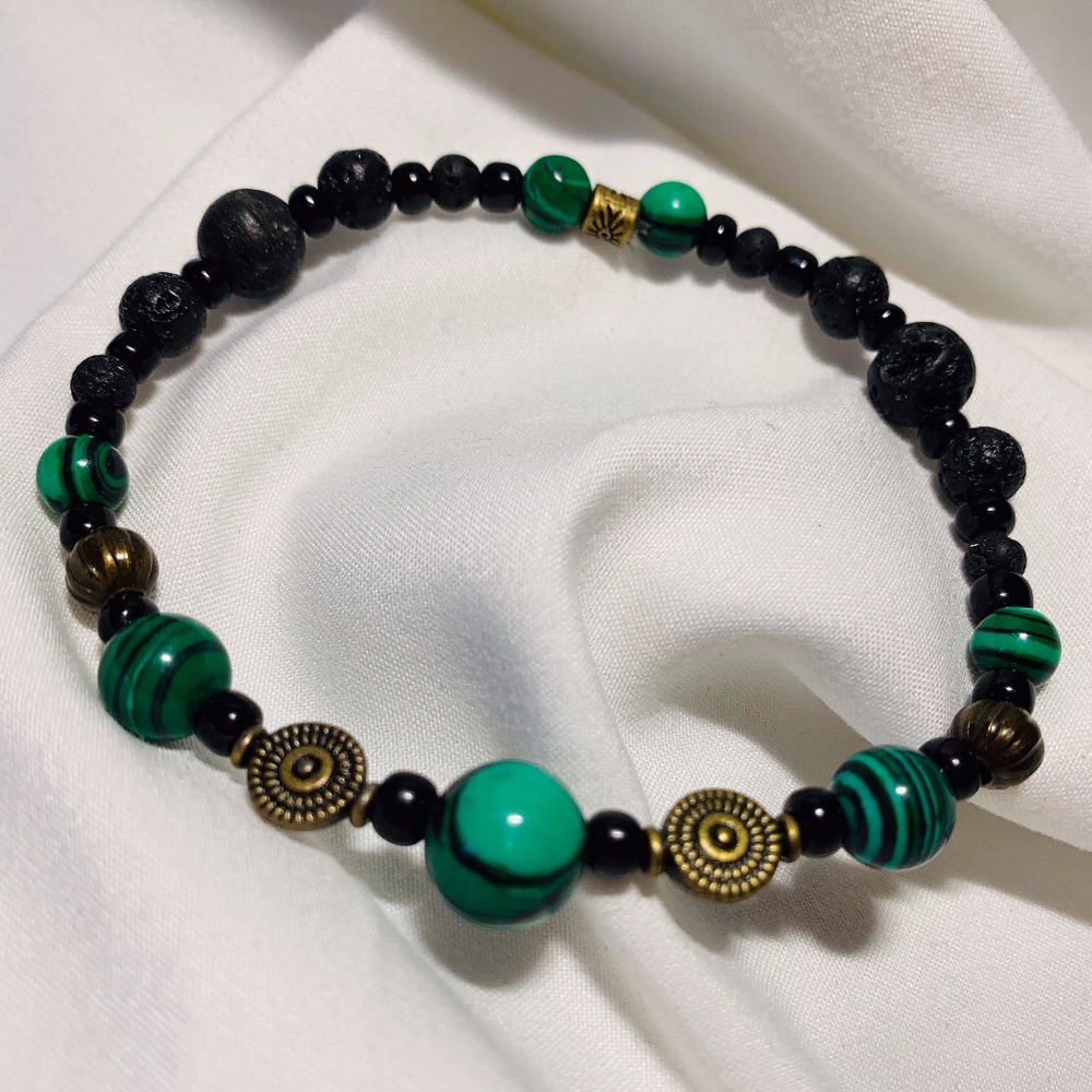 Handmade Natural Stone Bracelet Malachite Lava